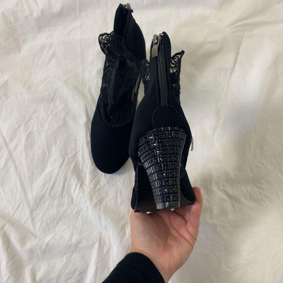 NEW Black Faux Suede Renaissance Fair Witchy Wench Sheer Lace Boots 9 - 9.5 - Picture 6 of 8